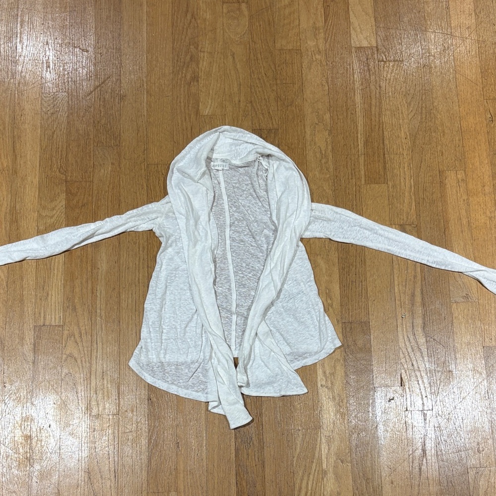 Aeropostale Lightweight White Hooded Open-Front Cardigan
